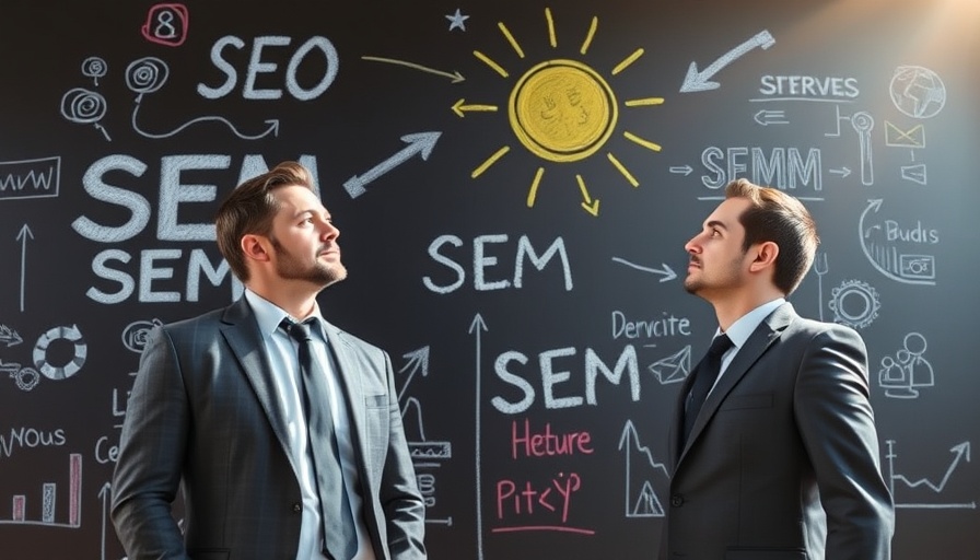 Professionals examining SEO tips on a chalkboard with sunlight.