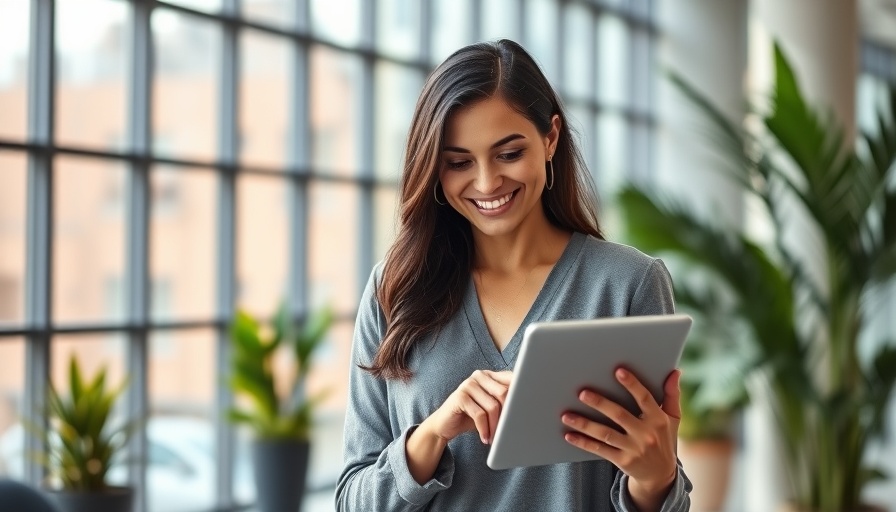 Confident entrepreneur using a tablet in a bright office