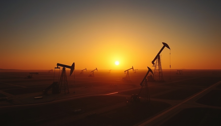 Expansive view of oil rigs in the Permian Basin at sunrise.