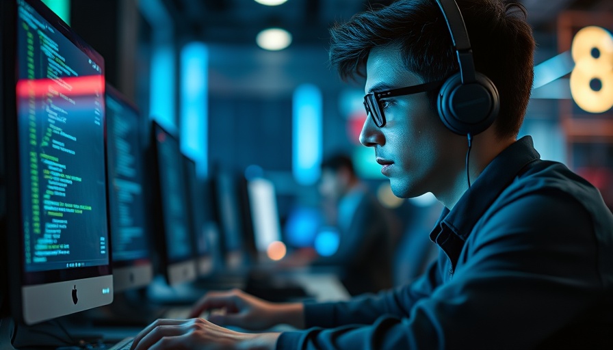 Focused young professional in modern tech office coding, trending business ideas 2024.