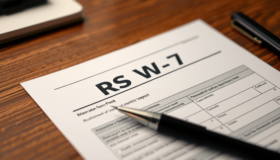 IRS Form W-7 application on desk with pen and notepad.