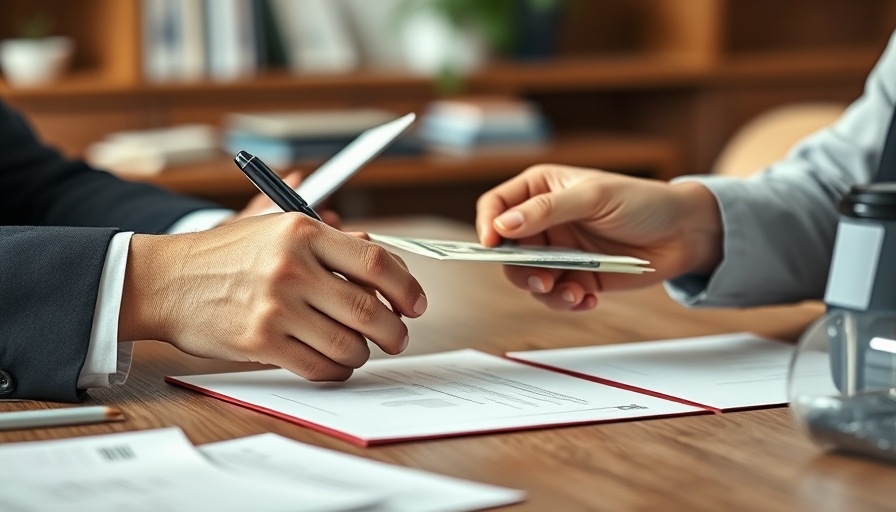 Hands signing contract and exchanging documents for emergency business loans.