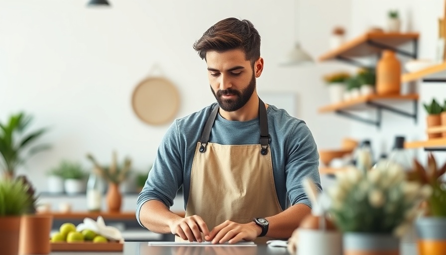 Small business owner handling tasks behind a counter
