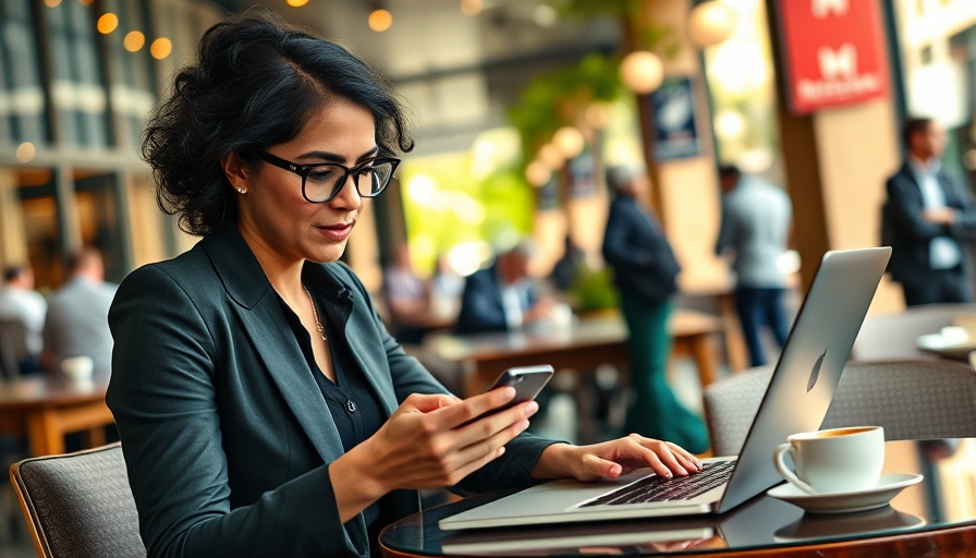 How to Reduce Email Anxiety: Managing emails on devices in a cafe.