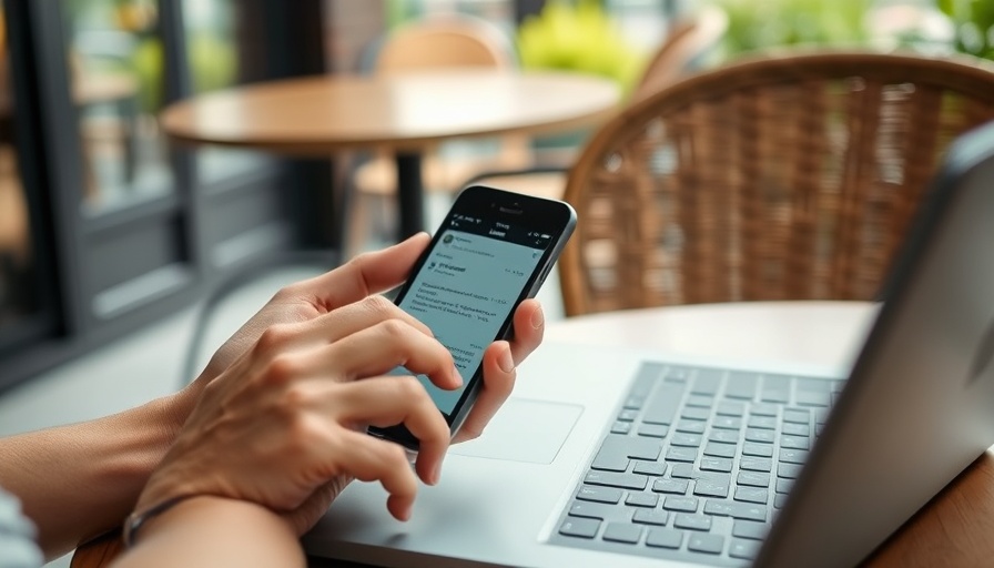 Person managing emails on devices in a café to reduce email anxiety