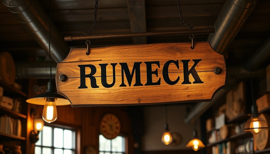 Rustic sign and lamps in a unique dining experience setting.