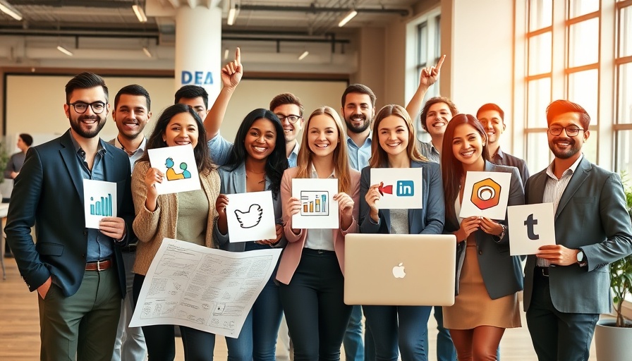 Social Media Strategies for Small Business Success: Young professionals with social media icons.