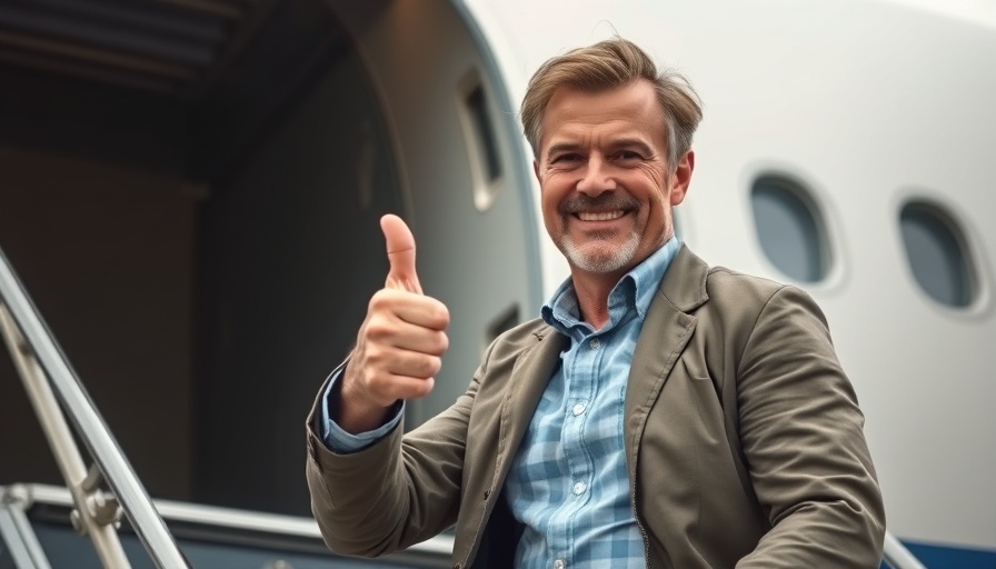 Man giving thumbs-up while exiting plane stairs related to Trump's new law tax breaks Pennsylvania.