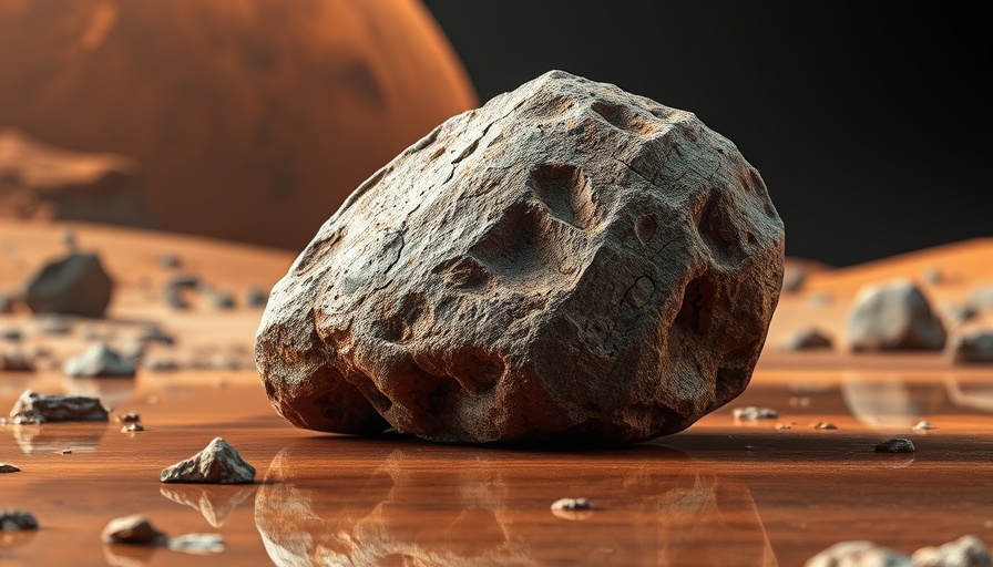 Large Martian meteorite for sale with Mars backdrop.