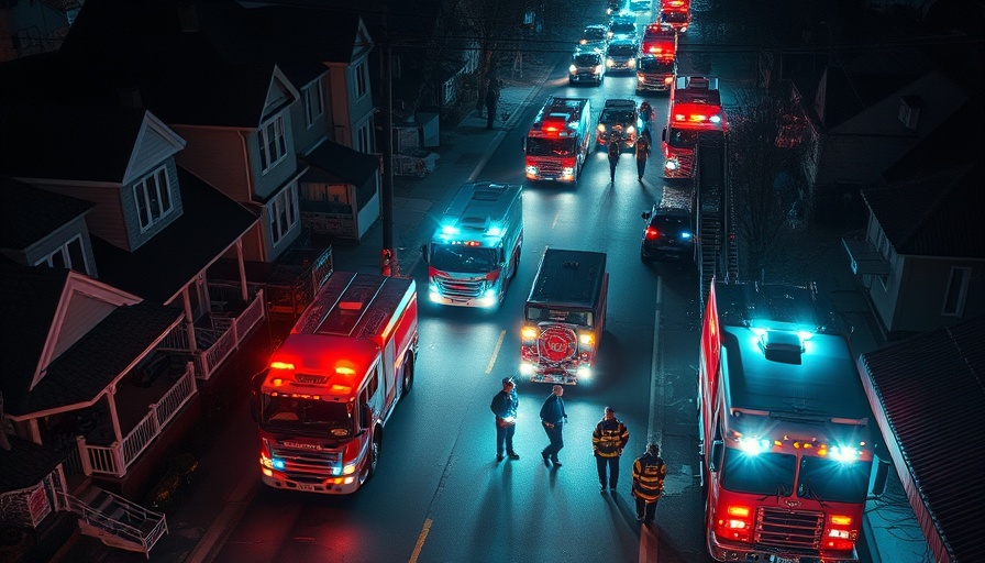 Firefighter staffing responding to a Fall River fire safety emergency at night.