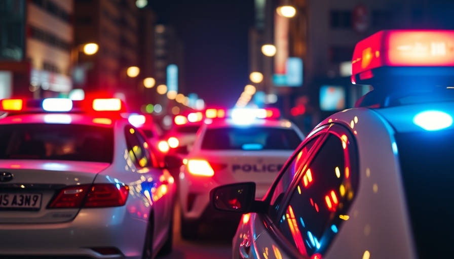 Police cars at night with flashing lights, Massachusetts incident.