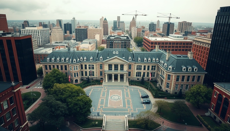 Aerial shot of Boston University campus with empty courtyard, Boston University layoffs context.