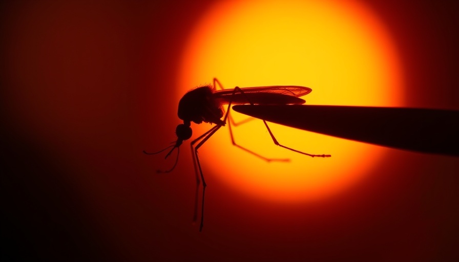 Macro shot of mosquito with orange backlight, West Nile virus detected in Boston.