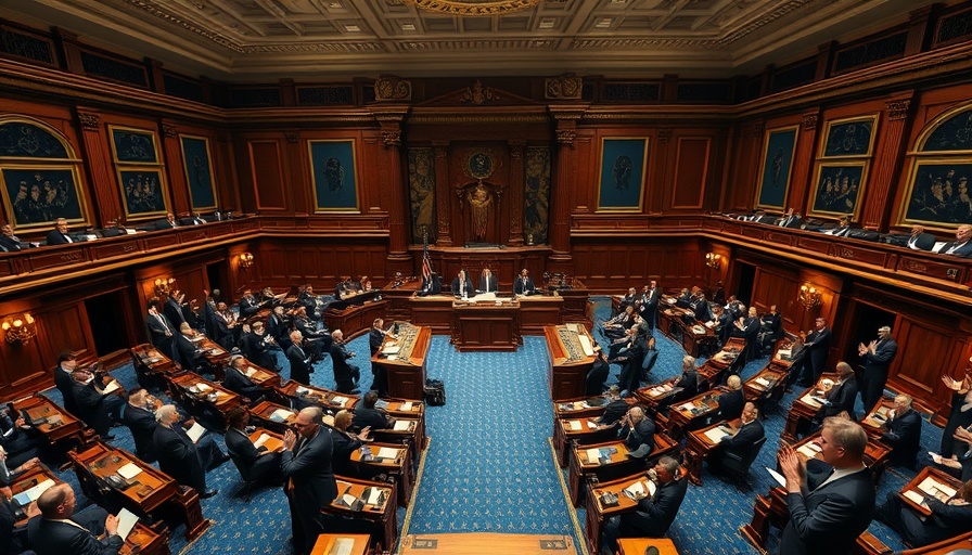 Lawmakers applaud in chamber for tax bill approval.