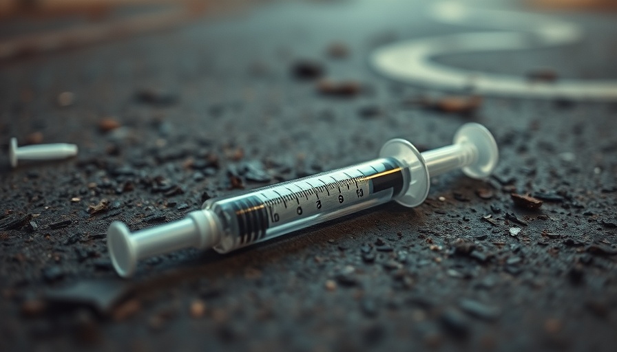 Discarded syringe on urban pavement, Mass and Cass crisis support.