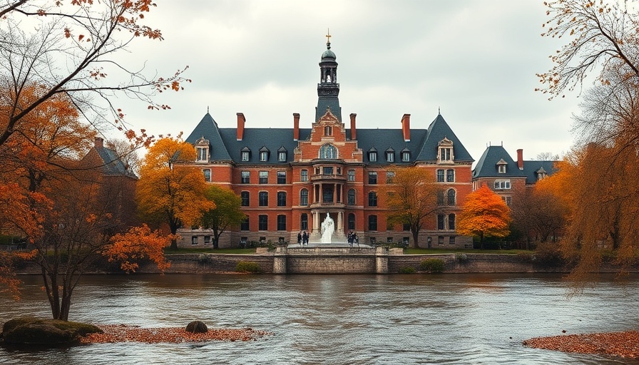 Harvard campus building in autumn by river, focusing on safety context