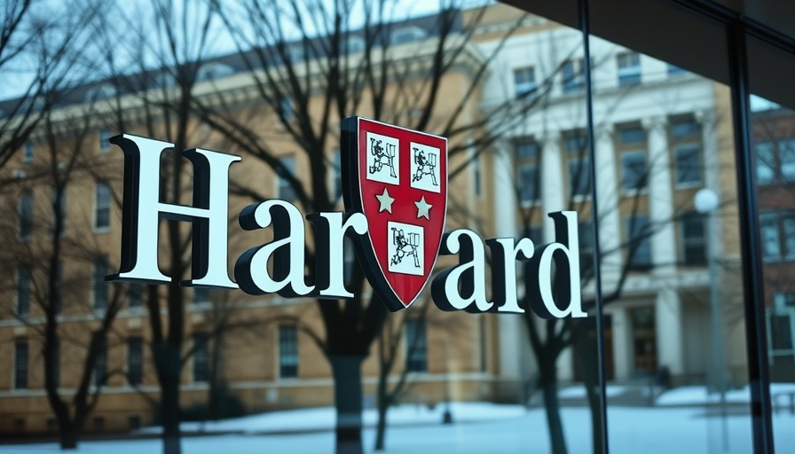 Harvard University sign reflecting trees, symbolizing international student presence.