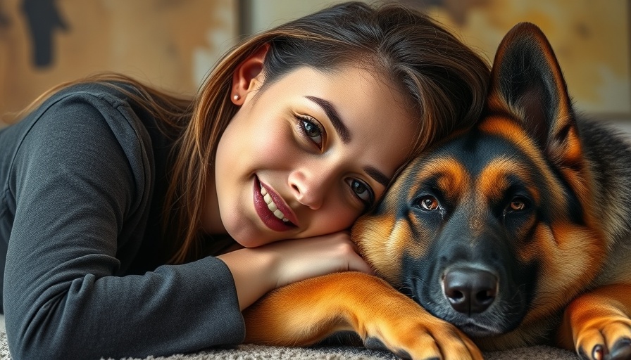 Young woman and German Shepherd relaxing indoors.