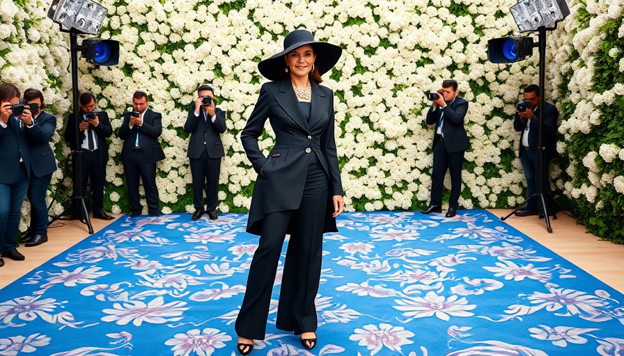 Met Gala Black fashion designers tribute with elegant floral backdrop.