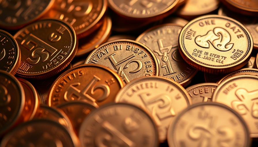 Close-up of scattered shiny copper coins, future of currency concept.