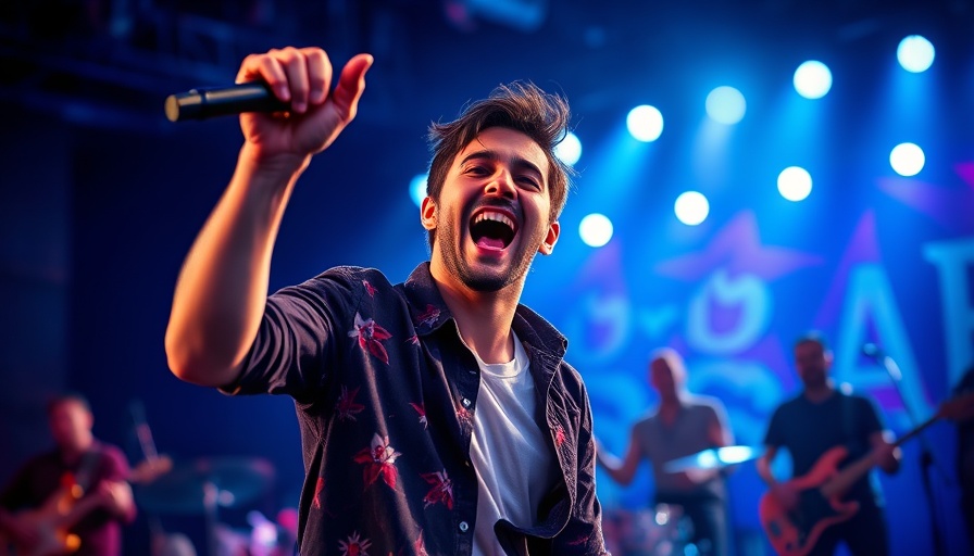 Energetic singer performing passionately on stage during Benson Boone birthday party