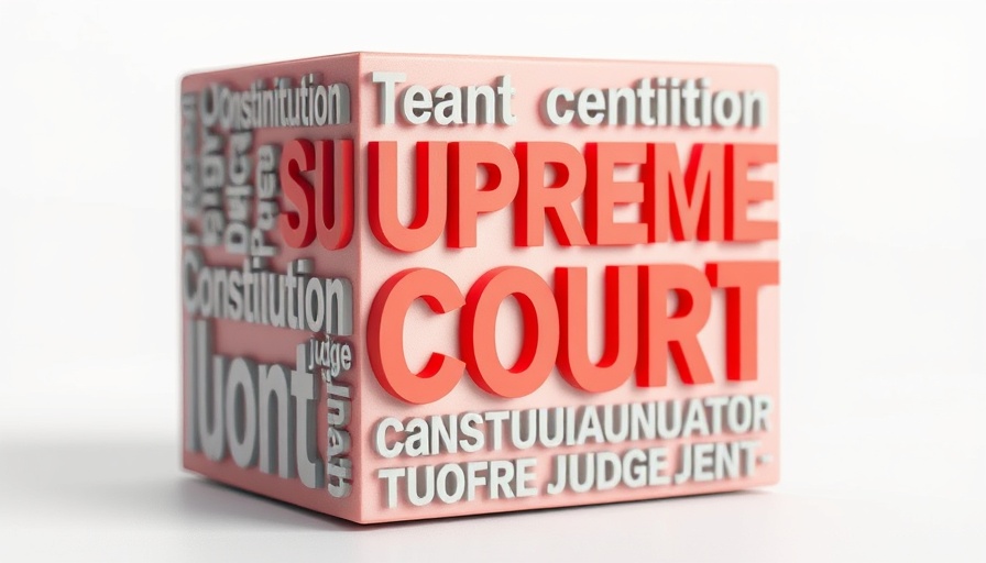 Supreme Court theme cube with legal terms, abstract design.