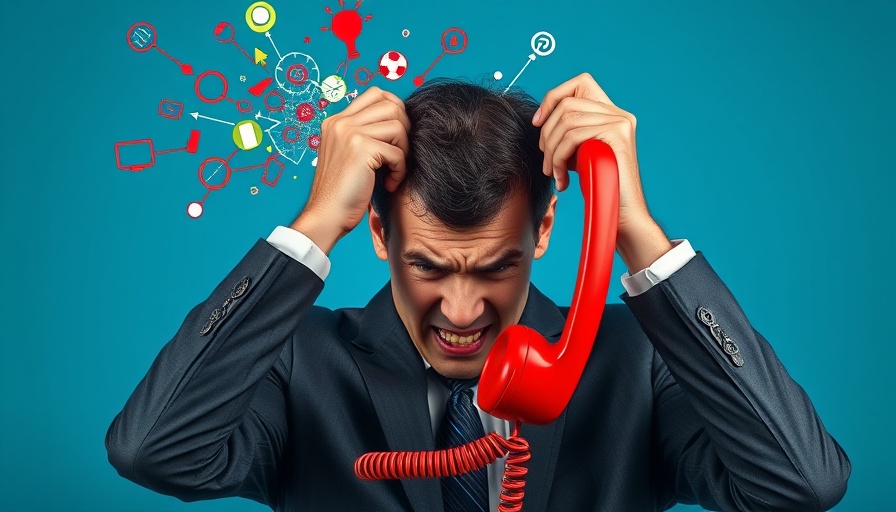 Frustrated businessman dealing with difficult clients in a phone call.