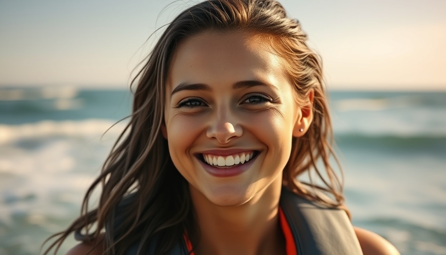 Woman near water with life jacket smiling, Maine paddleboarder murder context.