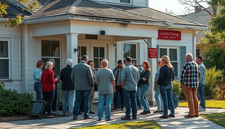 People outside an assisted living facility after a fire.