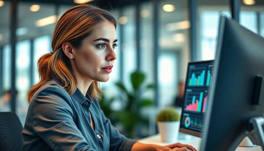 Professional woman analyzing psychographic marketing data on computer.