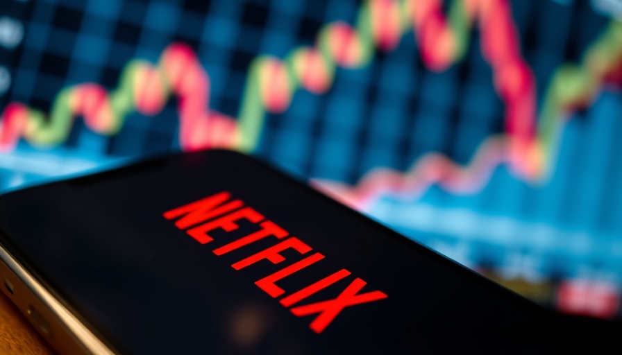 Smartphone with Netflix logo and stock market graph, symbolizing Netflix revenue growth 2025.