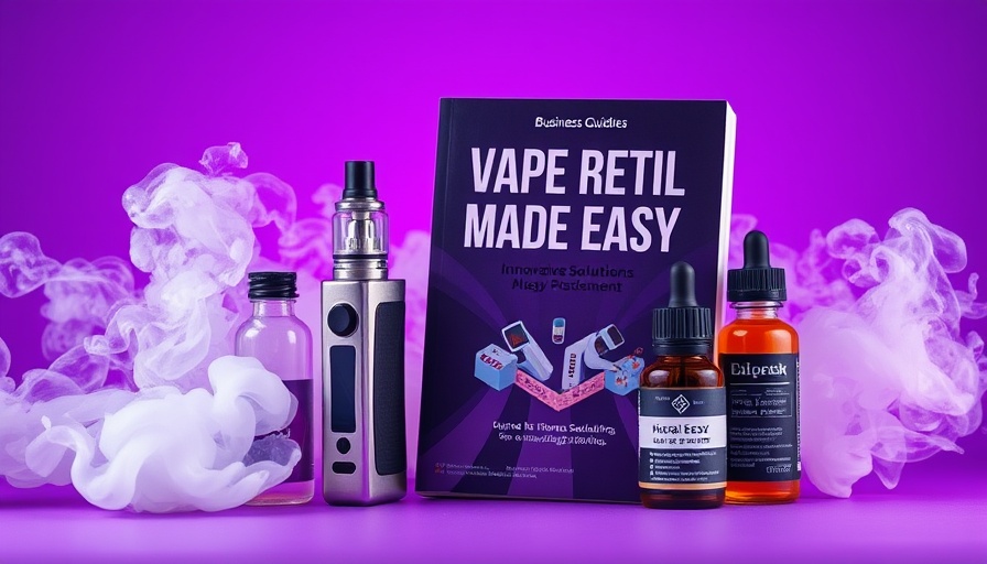 Vape retail challenges marketing image with products and guide.