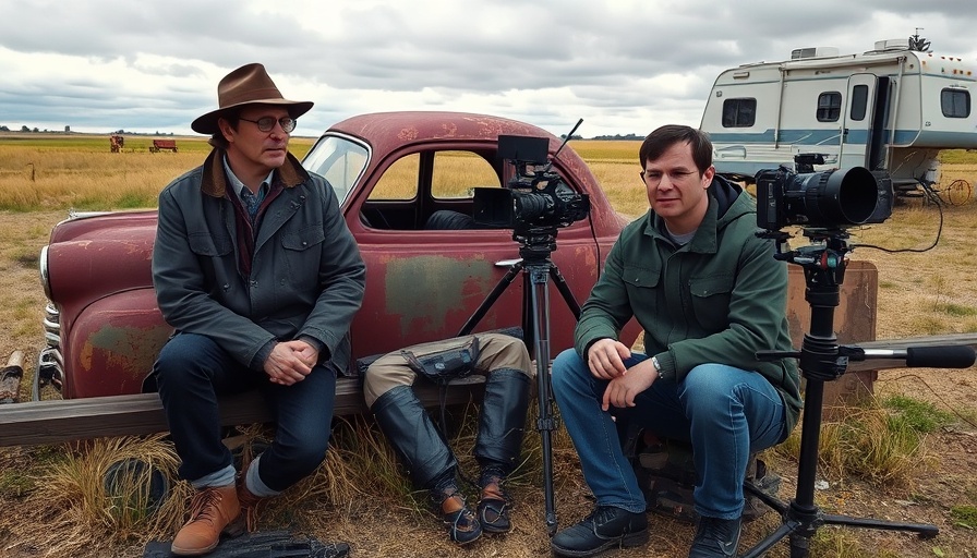 Film set with two men by old car, rural scene, Shall We Dance? 1996 film review.