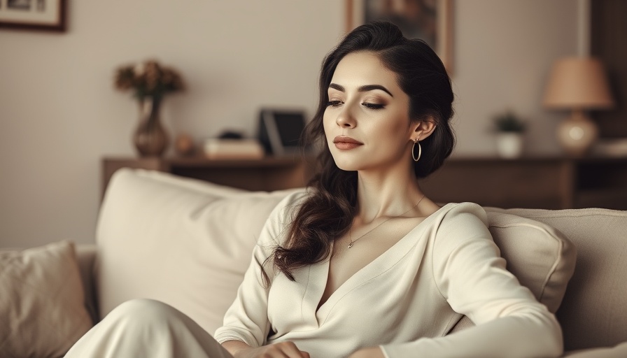 Woman relaxed on sofa, black and white, vintage style.