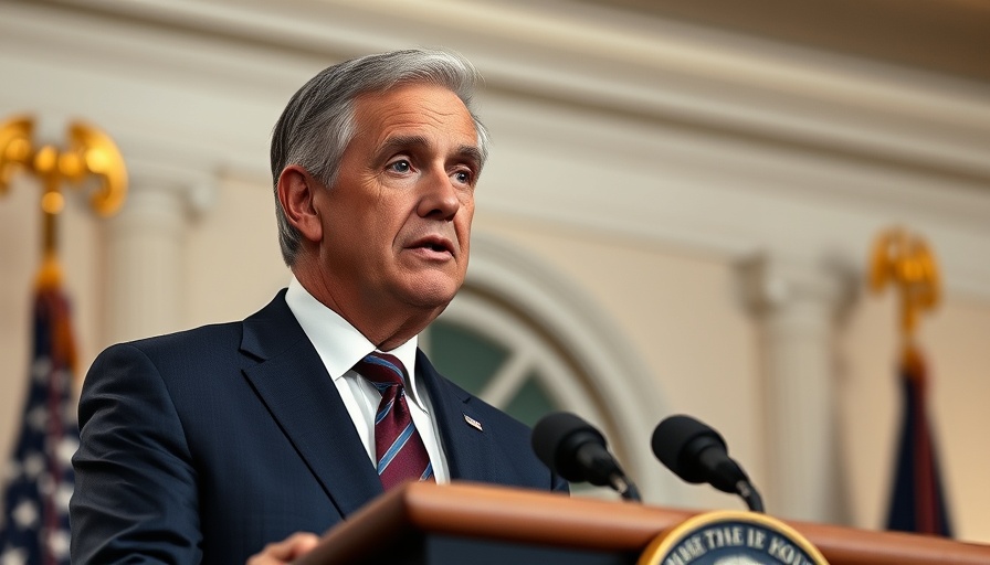 Middle-aged man speaks at podium with White House backdrop.