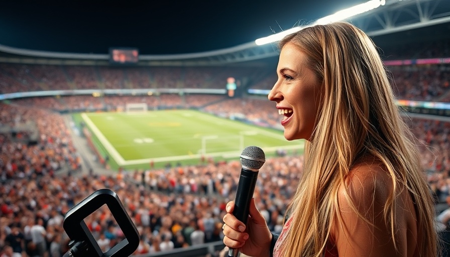 Molly McGrath reporting live on a sports field, energetic broadcast.