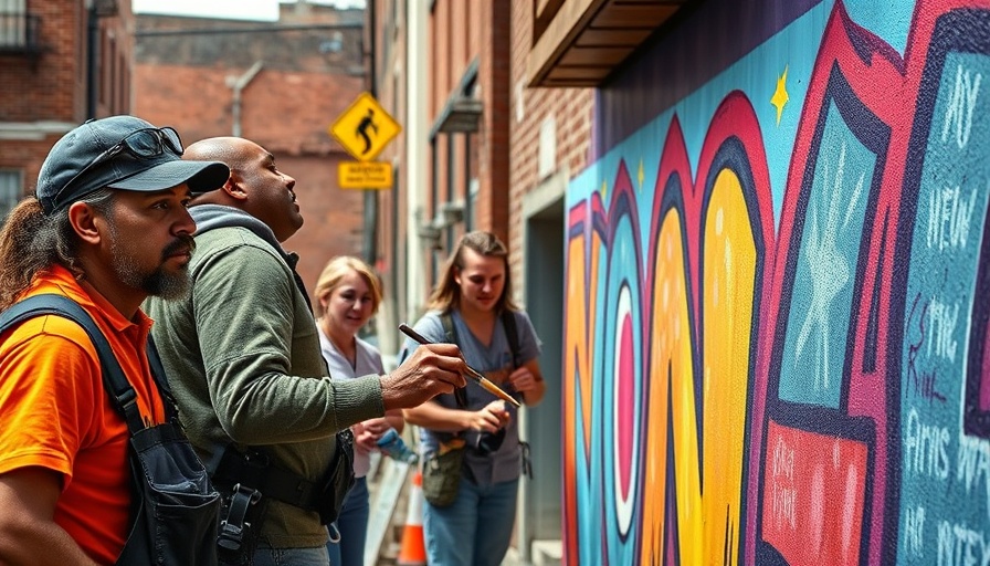Volunteers painting street mural at Newton Italian-American festival.