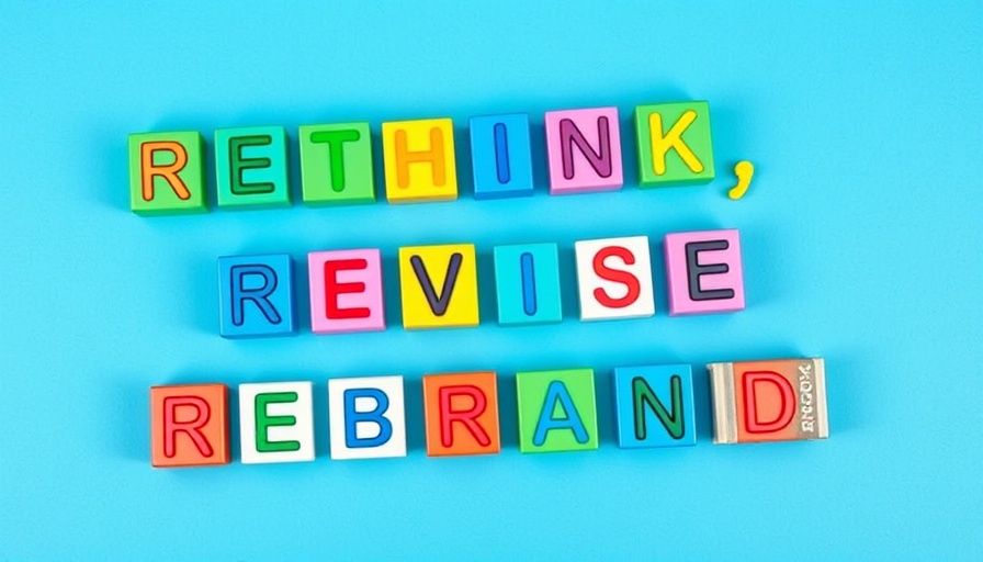 Colorful alphabet cubes on blue background for rebranding guide.
