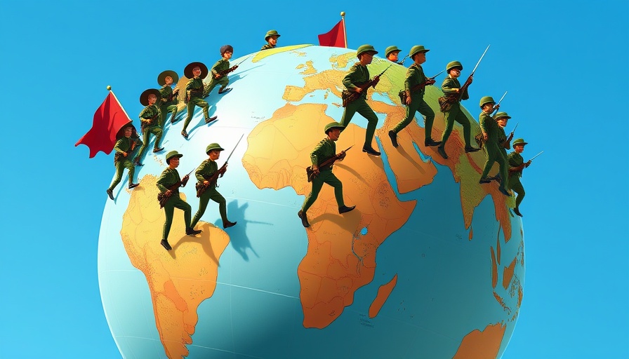 Cartoon soldiers marching on a globe, highlighting community service importance.