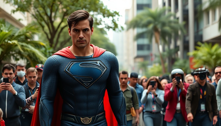 Superhero in crowd amid Superman box office success backdrop