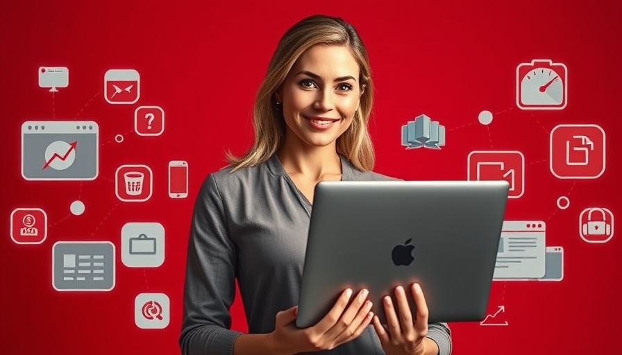 Confident woman with laptop illustrating how to create a website without coding.