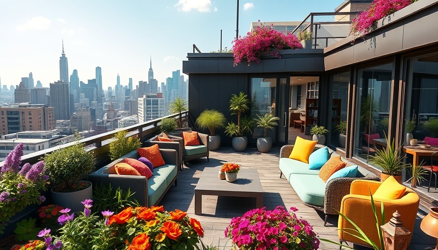 Penthouse roof deck transformed into a garden oasis with city view.