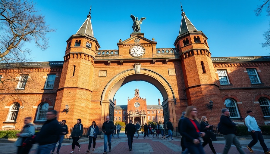 Harvard Visa Program Investigation scene at university gate, vibrant and dynamic.