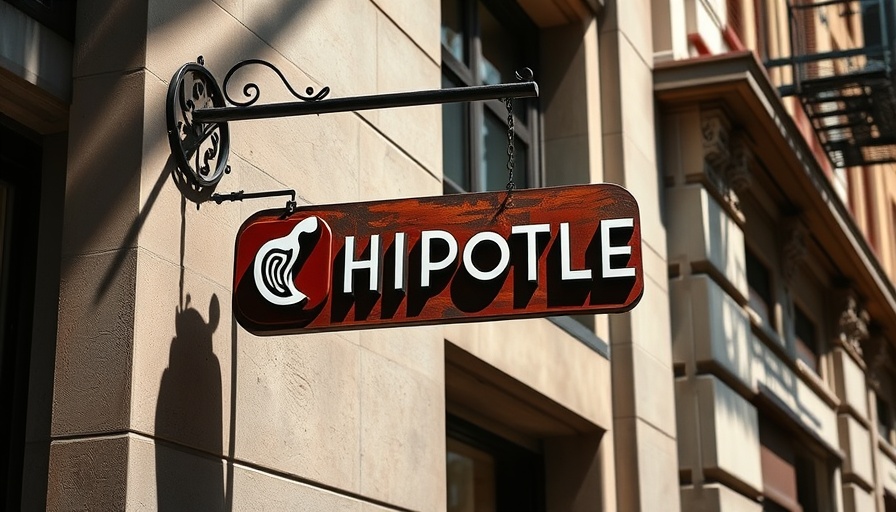 Chipotle sign with shadows on building wall, urban setting.