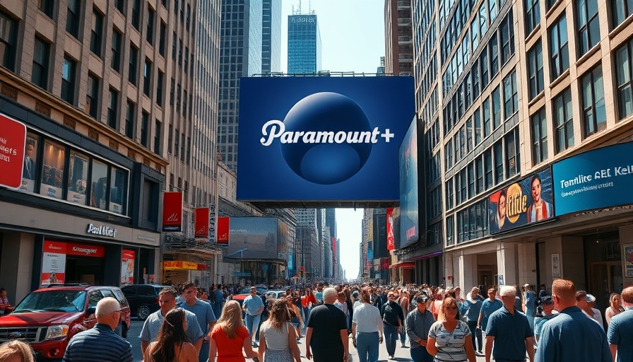 Paramount Skydance merger visual on bustling city street.