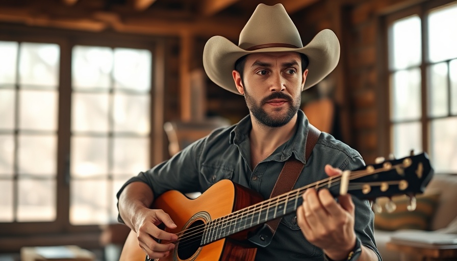 Man in cowboy hat with guitar, depicting Lukas Nelson music identity.