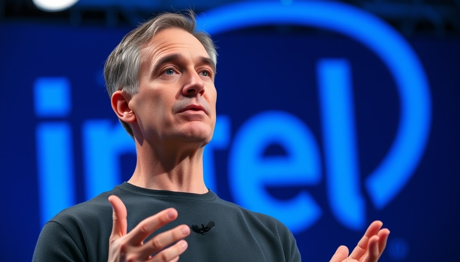 Middle-aged male speaker in front of Intel foundry sign, Intel foundry business struggles.