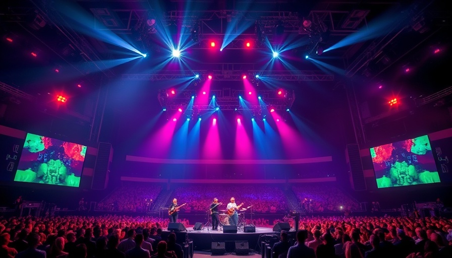 Vibrant concert stage setup for Noah Kahan Gracie Abrams event.