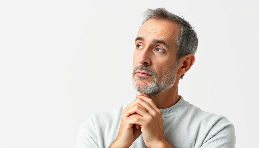 Thoughtful middle-aged man with clasped hands in earnings report.