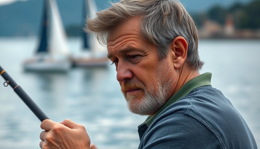 Mature man fishing near sailboats under overcast sky, Boston weather forecast July 2025.